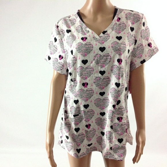 HeartSoul Tops Heart Soul Women Pink Ribbon Cancer Scrub Top Xxs
